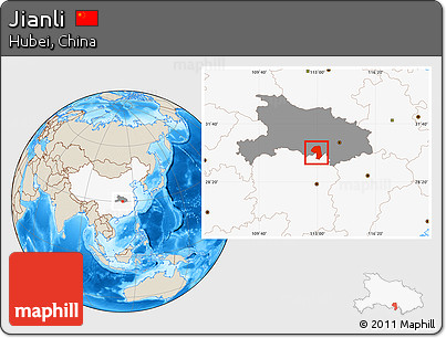 Shaded Relief Location Map of Jianli, highlighted country, highlighted parent region