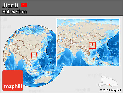 Shaded Relief Location Map of Jianli, highlighted parent region, within the entire country