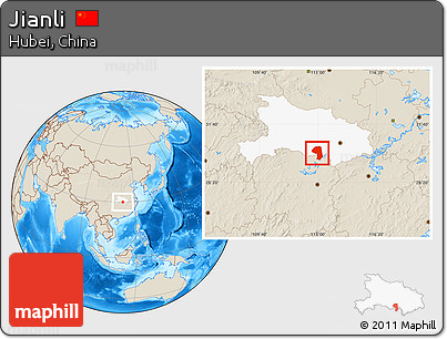 Shaded Relief Location Map of Jianli, highlighted parent region