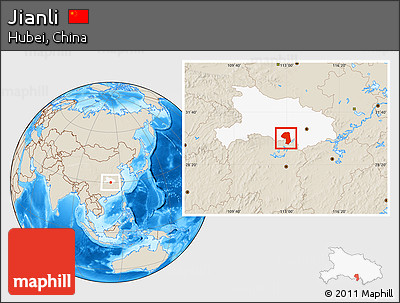 Shaded Relief Location Map of Jianli, highlighted parent region
