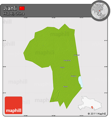 Physical Map of Jianli, cropped outside