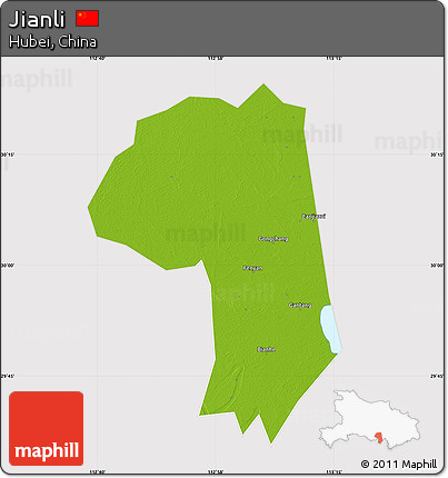 Physical Map of Jianli, cropped outside