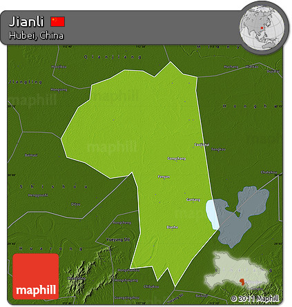 Physical Map of Jianli, darken