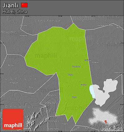 Physical Map of Jianli, desaturated