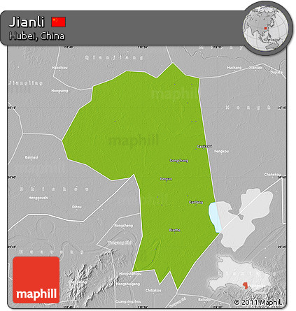 Physical Map of Jianli, lighten, desaturated