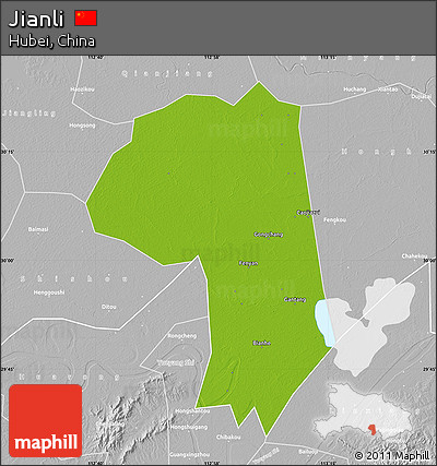 Physical Map of Jianli, lighten, desaturated