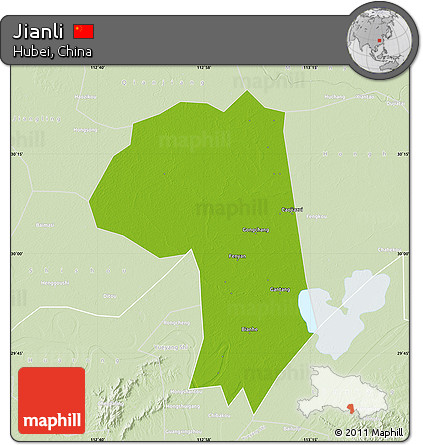 Physical Map of Jianli, lighten