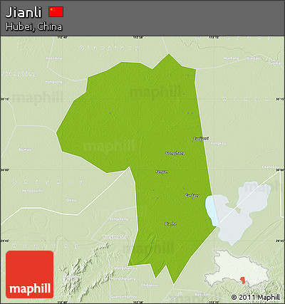 Physical Map of Jianli, lighten