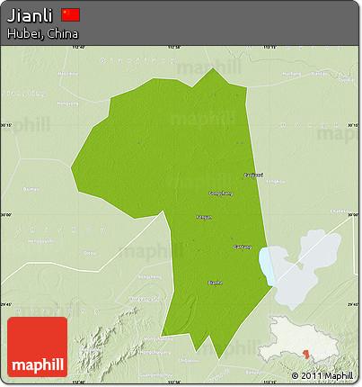 Physical Map of Jianli, lighten
