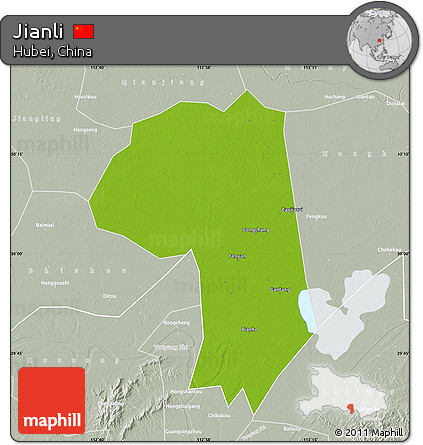 Physical Map of Jianli, lighten, semi-desaturated