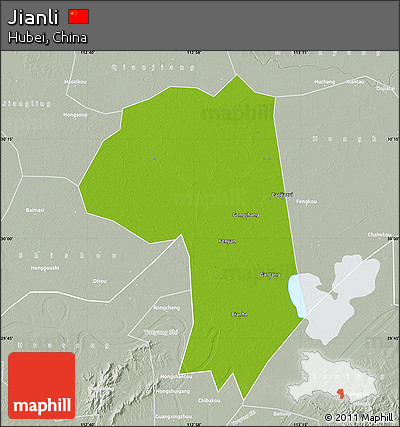 Physical Map of Jianli, lighten, semi-desaturated