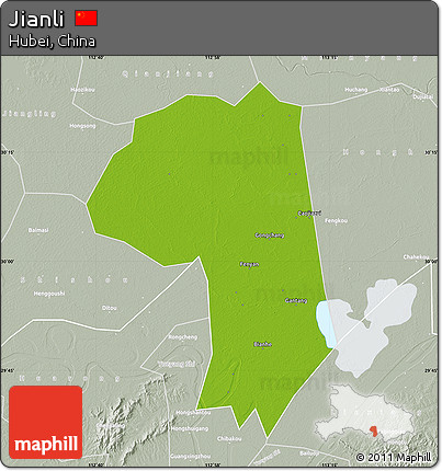 Physical Map of Jianli, lighten, semi-desaturated