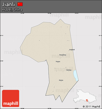 Shaded Relief Map of Jianli, cropped outside