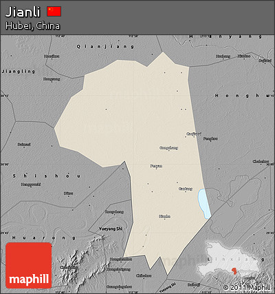 Shaded Relief Map of Jianli, darken, desaturated
