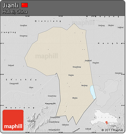 Shaded Relief Map of Jianli, desaturated