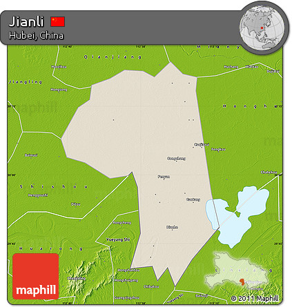 Shaded Relief Map of Jianli, physical outside