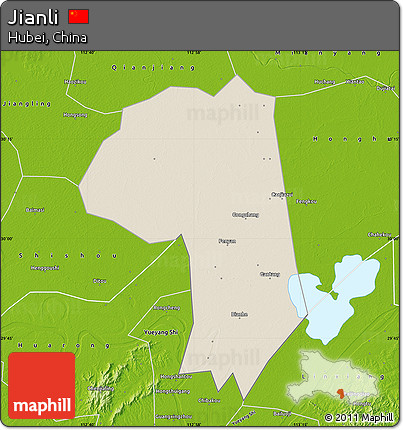 Shaded Relief Map of Jianli, physical outside