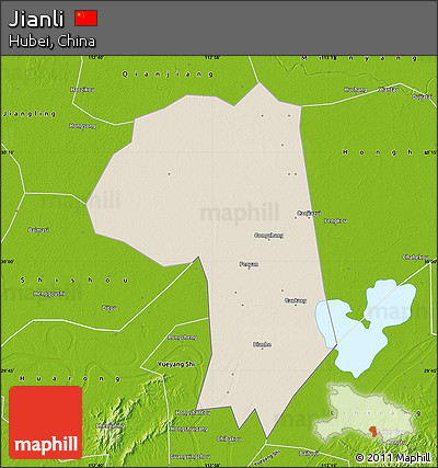 Shaded Relief Map of Jianli, physical outside