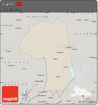 Shaded Relief Map of Jianli, semi-desaturated