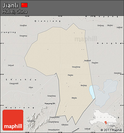 Shaded Relief Map of Jianli, semi-desaturated