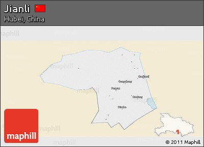 Classic Style Panoramic Map of Jianli, single color outside