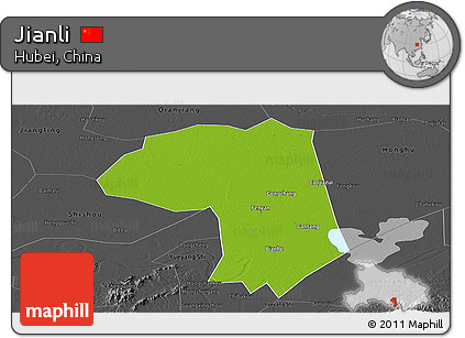 Physical Panoramic Map of Jianli, darken, desaturated