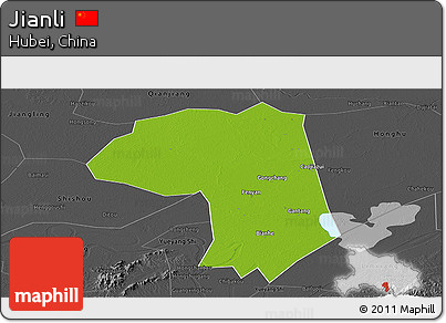 Physical Panoramic Map of Jianli, darken, desaturated