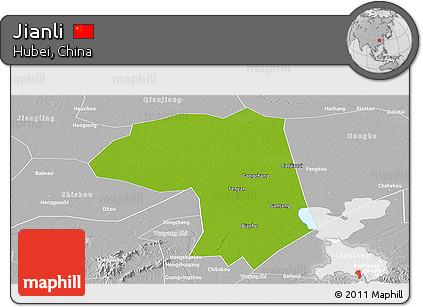 Physical Panoramic Map of Jianli, lighten, desaturated