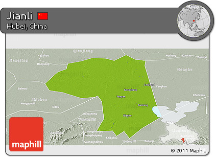 Physical Panoramic Map of Jianli, lighten, semi-desaturated