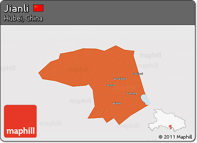 Political Panoramic Map of Jianli, cropped outside