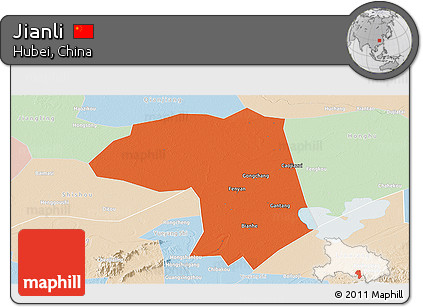 Political Panoramic Map of Jianli, lighten