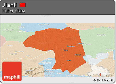 Political Panoramic Map of Jianli, lighten