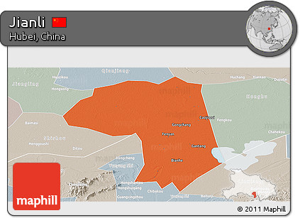 Political Panoramic Map of Jianli, lighten, semi-desaturated
