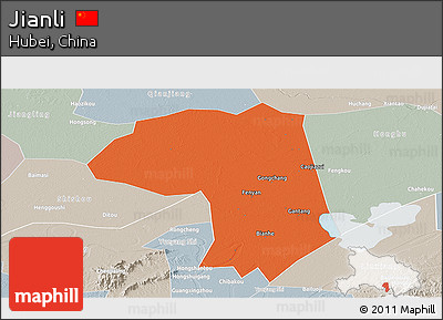 Political Panoramic Map of Jianli, lighten, semi-desaturated