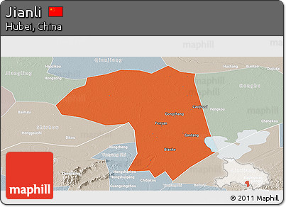 Political Panoramic Map of Jianli, lighten, semi-desaturated