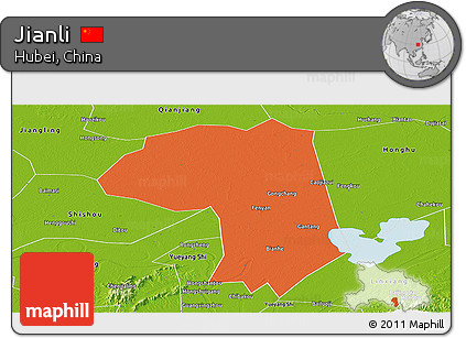 Political Panoramic Map of Jianli, physical outside