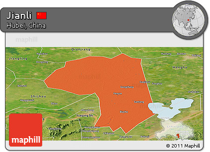 Political Panoramic Map of Jianli, satellite outside