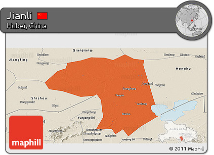 Political Panoramic Map of Jianli, shaded relief outside