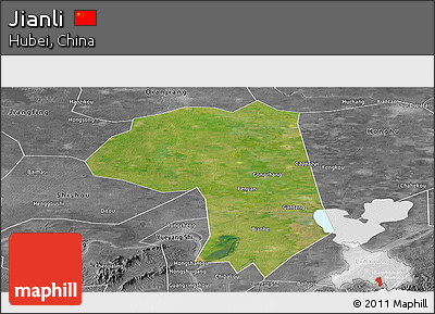 Satellite Panoramic Map of Jianli, desaturated