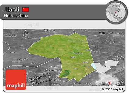 Satellite Panoramic Map of Jianli, desaturated
