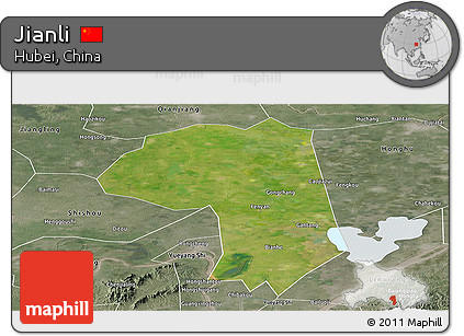 Satellite Panoramic Map of Jianli, semi-desaturated