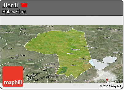 Satellite Panoramic Map of Jianli, semi-desaturated
