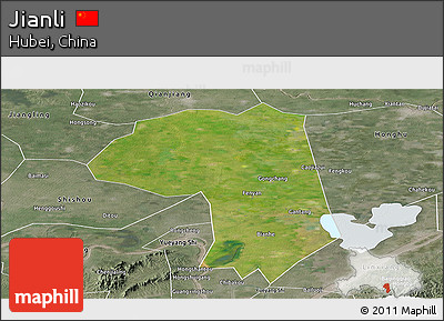 Satellite Panoramic Map of Jianli, semi-desaturated