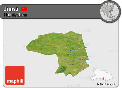 Satellite Panoramic Map of Jianli, single color outside