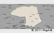 Shaded Relief Panoramic Map of Jianli, darken, desaturated