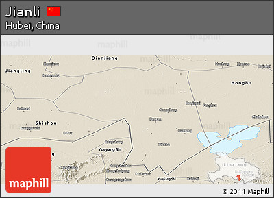 Shaded Relief Panoramic Map of Jianli