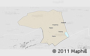 Shaded Relief Panoramic Map of Jianli, lighten, desaturated