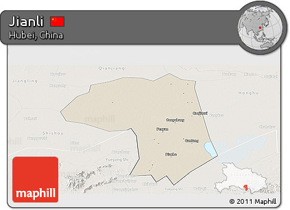 Shaded Relief Panoramic Map of Jianli, lighten