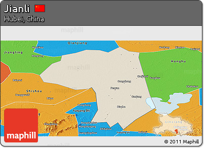 Shaded Relief Panoramic Map of Jianli, political outside