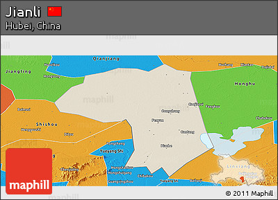 Shaded Relief Panoramic Map of Jianli, political outside
